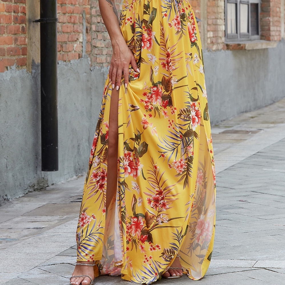 Harmony In Nature Yellow Floral Halter Maxi Dress - Picture 8 of 10
